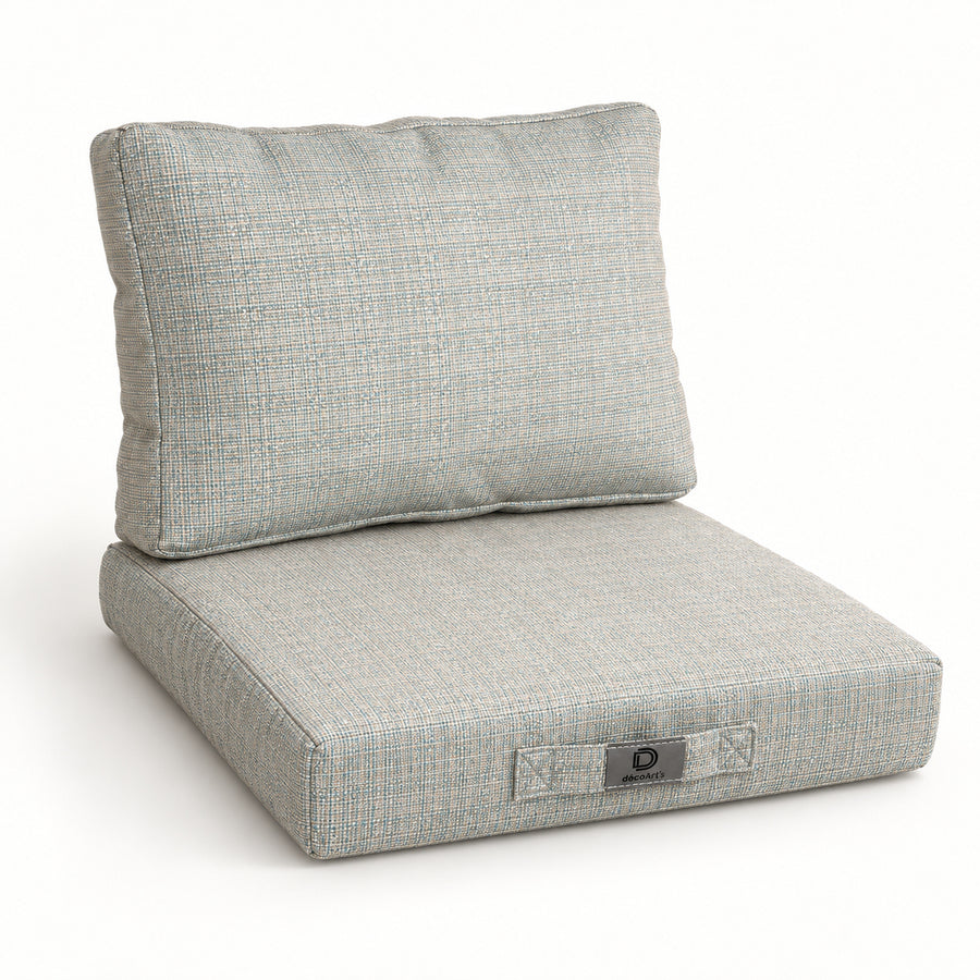 Set Cuscini Salotto da Giardino 50x50 Beige Chiné Turquoise - Seduta + Schienale (Premium 270g)