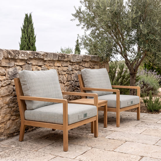 Set Cuscini Salotto da Giardino 60x60 Beige Chiné Turquoise - Seduta + Schienale (Premium 270g)