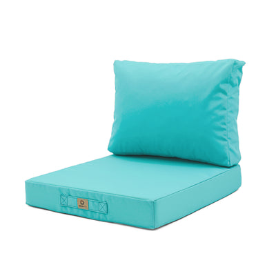 Blue Caribbean 50x60cm garden sofa cushions set for chairs and sofas, featuring seat and backrest padding with decorative fabric.