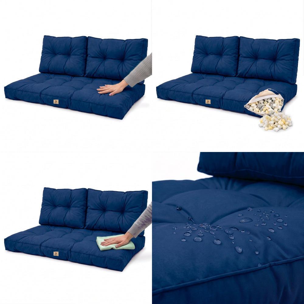 Set Cuscini Trapuntati per Panchina 120x60 Blu Petrolio, imbottitura in fiocchi di schiuma