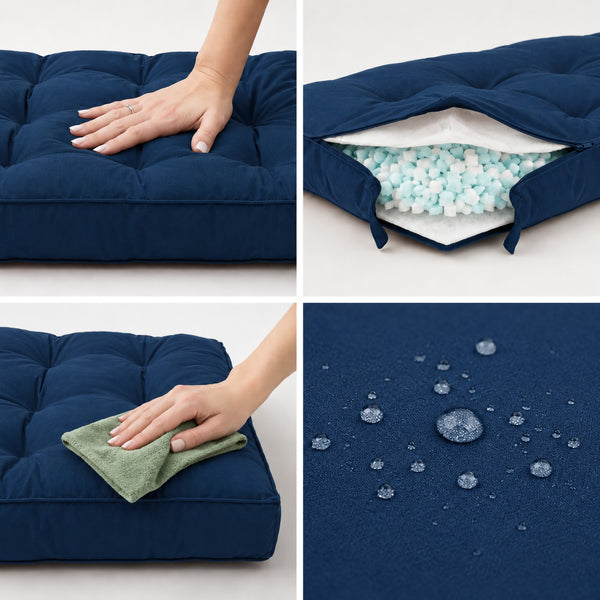 Set Cuscini Trapuntati per Panchina 100x50 Blu Petrolio - Spesso 15cm (1 Seduta + 2 Schienali)