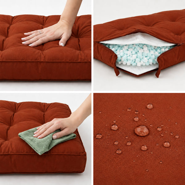 Set Cuscini Trapuntati per Panchina 120x60 Terracotta - Spesso 15cm (1 Seduta + 2 Schienali)