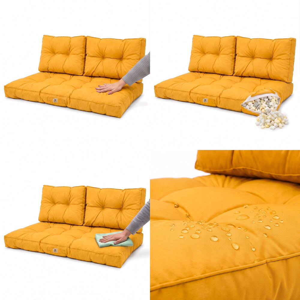 Set Cuscini Trapuntati per Panchina 100x50 Giallo, imbottitura in fiocchi di schiuma