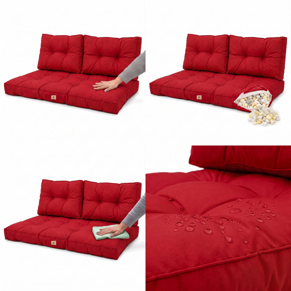 Set Cuscini Trapuntati per Panchina 120x60 Rosso, imbottitura in fiocchi di schiuma