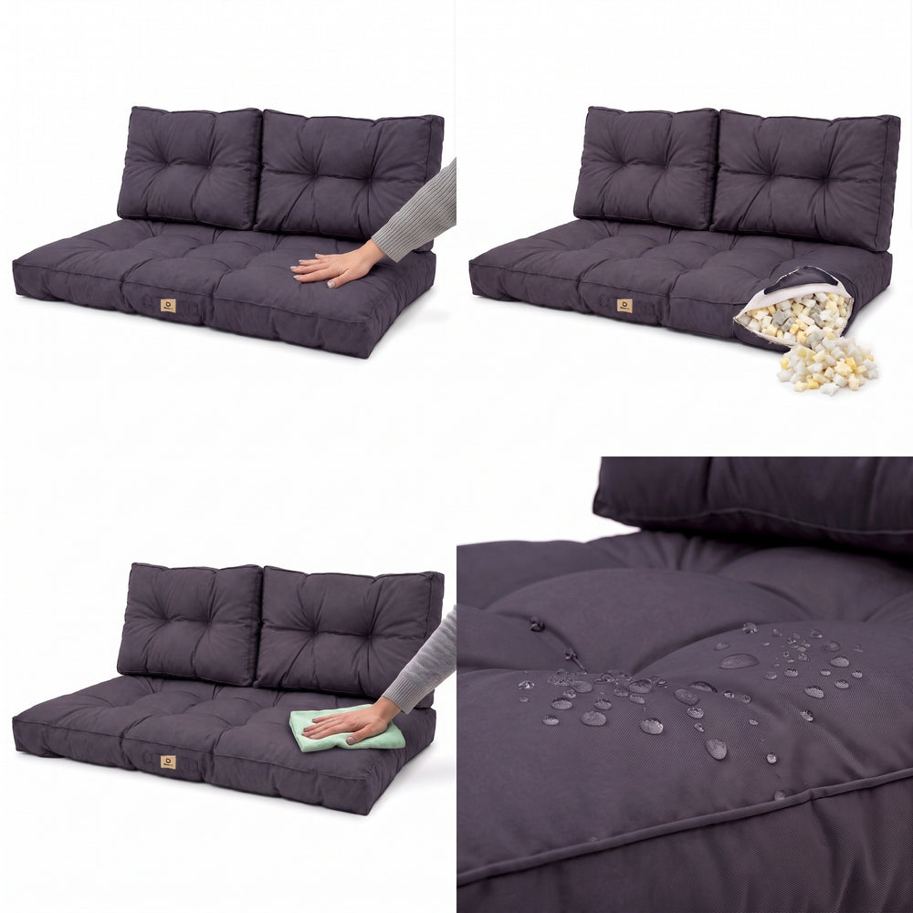 Set Cuscini Trapuntati per Panchina 100x50 Grigio Carbone, imbottitura in fiocchi di schiuma