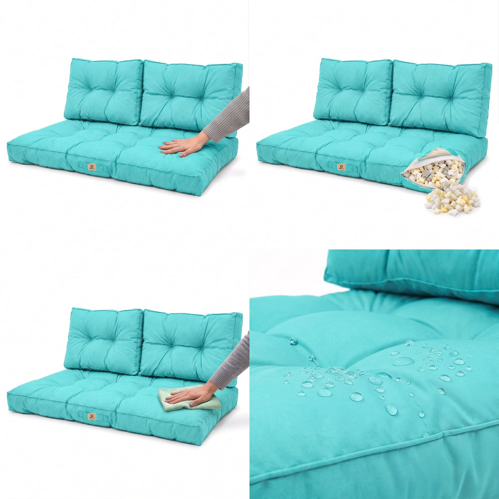Set Cuscini Trapuntati per Panchina 120x60 Blu Caraibi, imbottitura in fiocchi di schiuma
