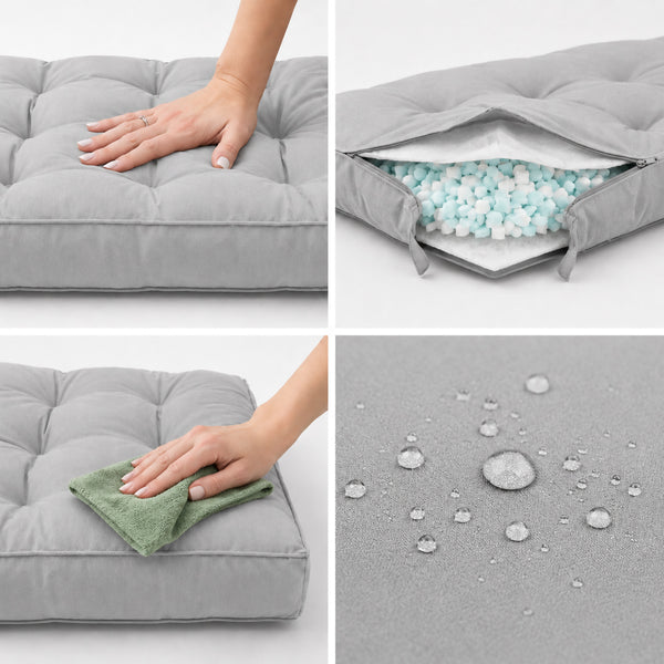 Set Cuscini Trapuntati per Panchina 100x50 Grigio Ciottolo - Spesso 15cm (1 Seduta + 2 Schienali)