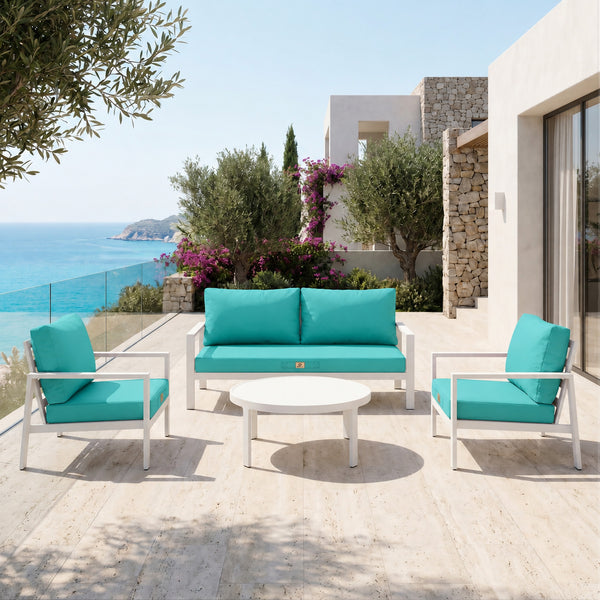Set Cuscini Salotto da Giardino 60x60 Blu Caraibi - Sfoderabile & Anti-UV (Seduta + Schienale)