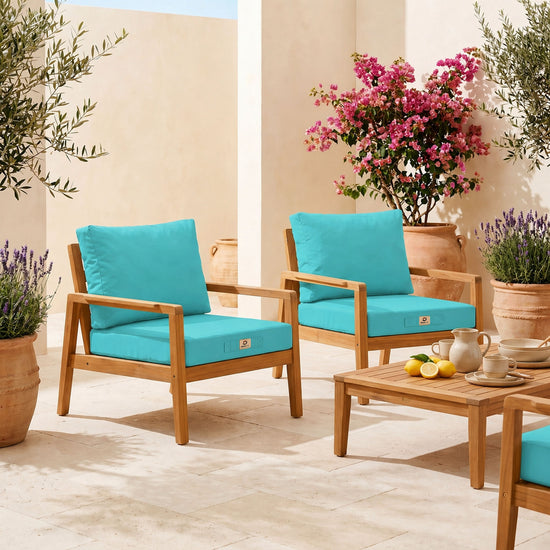 Set Cuscini Salotto da Giardino 60x60 Blu Caraibi - Sfoderabile & Anti-UV (Seduta + Schienale)