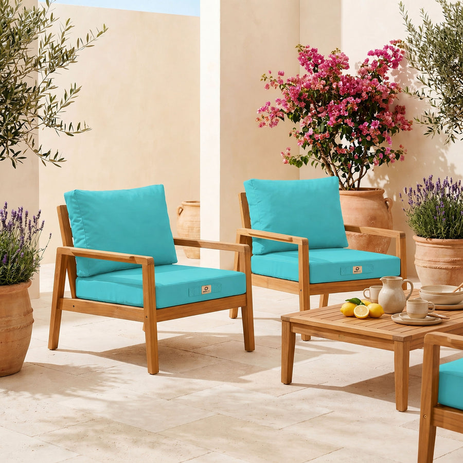 Set Cuscini Salotto da Giardino 60x60 Blu Caraibi - Sfoderabile & Anti-UV (Seduta + Schienale)