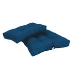 Ensemble de coussins capitonnés bleu pétrole pour fauteuils et canapés, épais 15cm et moelleux, avec assise et dossier.