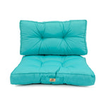 Ensemble de coussins capitonnés bleu Caraïbes pour fauteuils et canapés, épais 15cm et moelleux, pour assise et dossier.