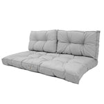 Ensemble de coussins capitonnés gris galet pour banquette, épais 15cm, avec un coussin d’assise et deux dossiers pour fauteuils ou canapés.