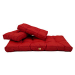 Ensemble de 3 coussins capitonnés rouges pour fauteuils et canapés, assise et dossiers, épais 15 cm, pour banquette 100x50 cm.