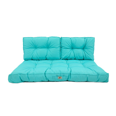 Ensemble de coussins capitonnés pour banquette 120x60 cm en bleu Caraïbes, épais 15 cm, pour fauteuils et canapés.