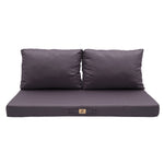 Ensemble de coussins pour salon de jardin gris carbone, déhoussables et anti-UV, comprenant 1 assise et 2 dossiers.