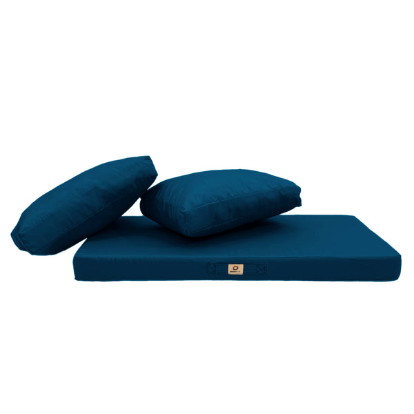 Ensemble de coussins de salon de jardin Bleu Pétrole, déhoussables et anti-UV, pour fauteuils et canapés, 120x60 cm.