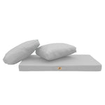 Ensemble de coussins de salon jardin gris galet, déhoussables et anti-UV, pour fauteuils et canapés, 120x60 cm.