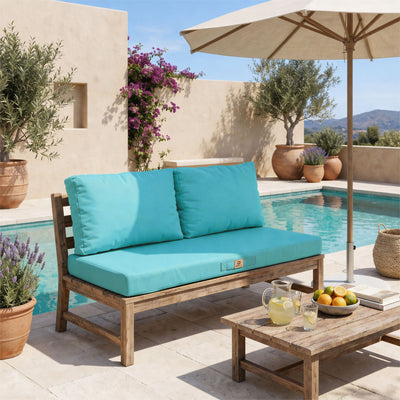 Set Cuscini Salotto da Giardino 100x50 Blu Caraibi - Sfoderabile & Anti-UV (1 Seduta + 2 Schienali)