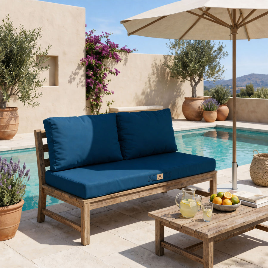 Set Cuscini Salotto da Giardino 100x50 Blu Petrolio - Sfoderabile & Anti-UV (1 Seduta + 2 Schienali)