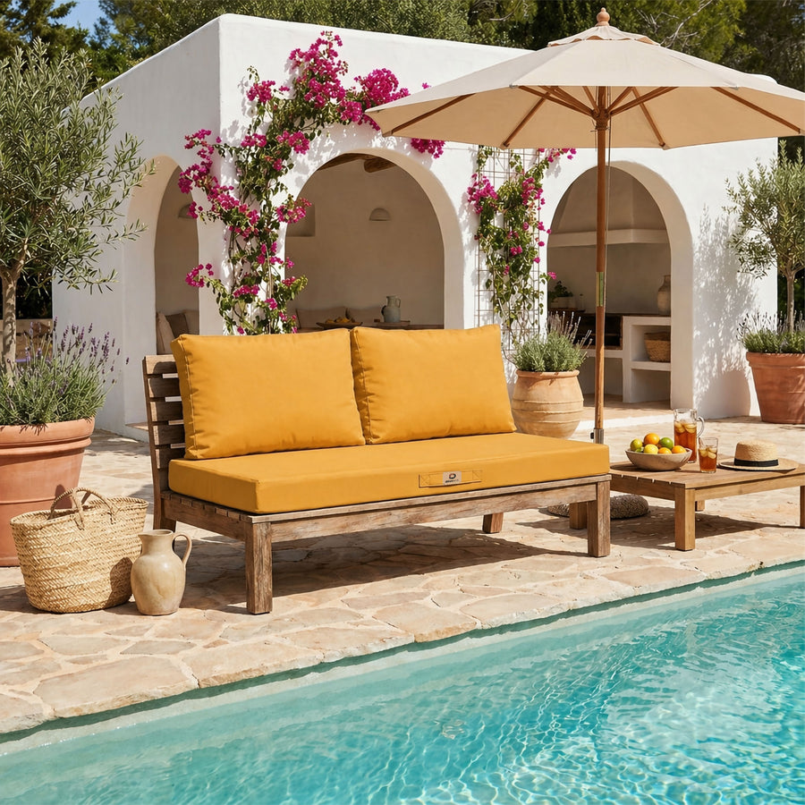 Set Cuscini Salotto da Giardino 120x60 Giallo - Sfoderabile & Anti-UV (1 Seduta + 2 Schienali)