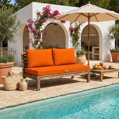 Set Cuscini Salotto da Giardino 120x60 Arancione - Sfoderabile & Anti-UV (1 Seduta + 2 Schienali)