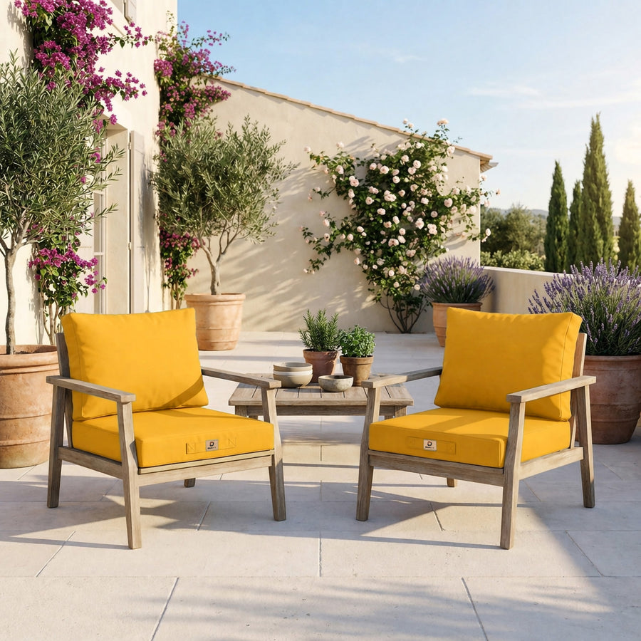 Set Cuscini Salotto da Giardino 50x50 Giallo - Sfoderabile & Anti-UV (Seduta + Schienale)