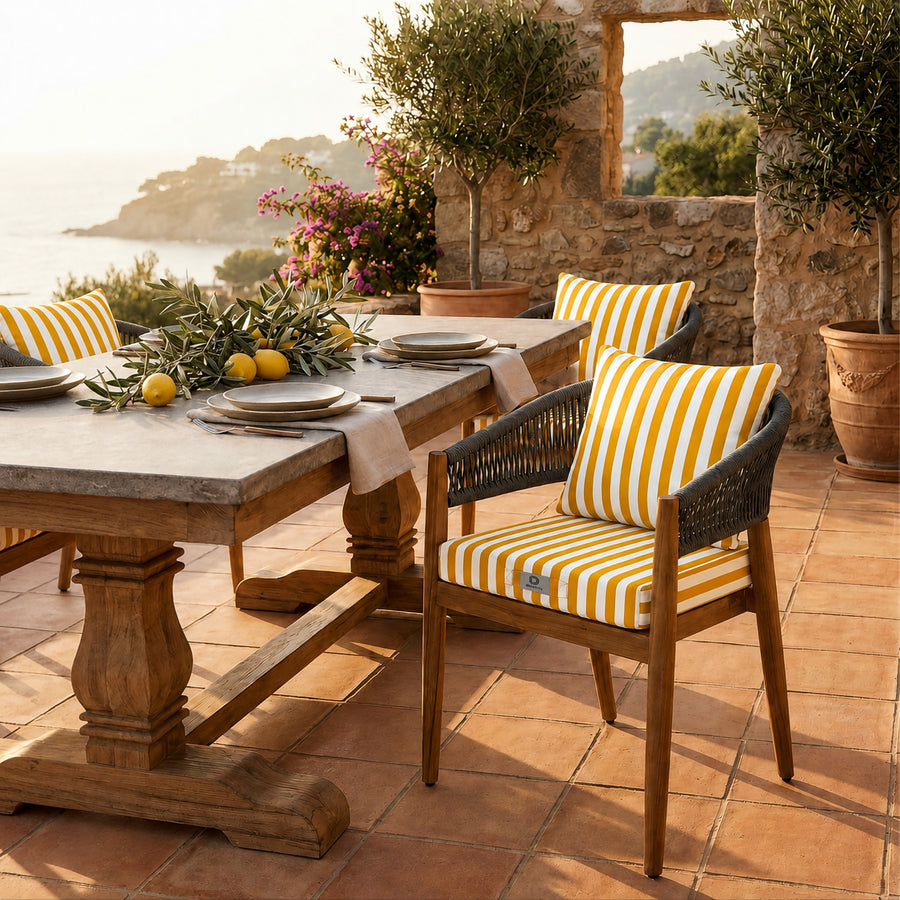Ensemble Coussins Chaise Jardin 40x40 Rayure Jaune - Premium 270g (Assise + Dossier)