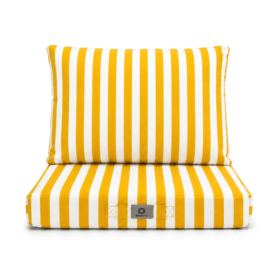 Set Cuscini Salotto da Giardino 50x50 Riga Gialla, tessuto anti-UV e idrorepellente