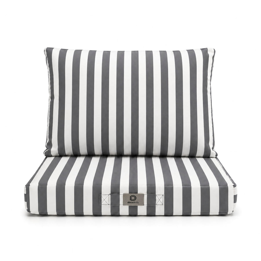 Set Cuscini Salotto da Giardino 50x50 Riga Grigio Scuro, tessuto anti-UV e idrorepellente