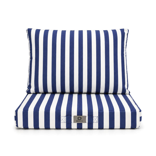 Set Cuscini Salotto da Giardino 50x50 Riga Blu Navy - Premium 270g (Seduta + Schienale)