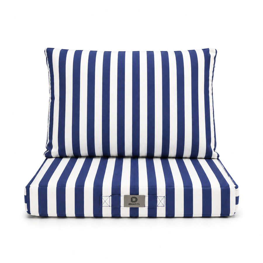 Set Cuscini Salotto da Giardino 50x50 Riga Blu Navy, tessuto anti-UV e idrorepellente