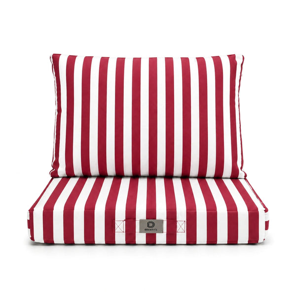 Set Cuscini Salotto da Giardino 50x50 Riga Rossa - Premium 270g (Seduta + Schienale)