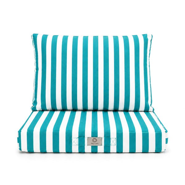 Set Cuscini Salotto da Giardino 50x50 Riga Turchese - Premium 270g (Seduta + Schienale)