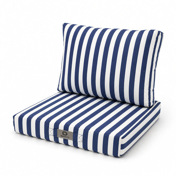Set Cuscini Salotto da Giardino 50x50 Riga Blu Navy - Premium 270g (Seduta + Schienale)