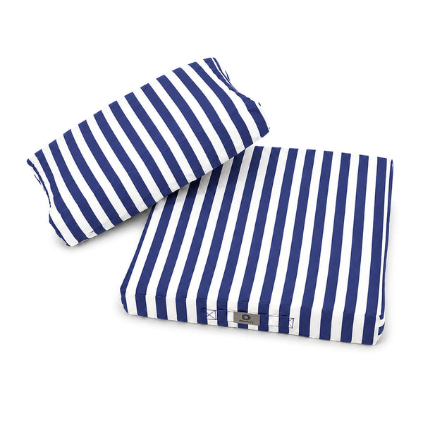 Set Cuscini Salotto da Giardino 50x50 Riga Blu Navy - Premium 270g (Seduta + Schienale)