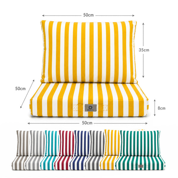 Set Cuscini Salotto da Giardino 50x50 Riga Gialla - Premium 270g (Seduta + Schienale)
