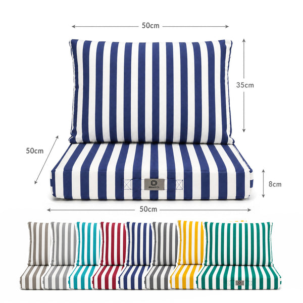 Set Cuscini Salotto da Giardino 50x50 Riga Blu Navy - Premium 270g (Seduta + Schienale)