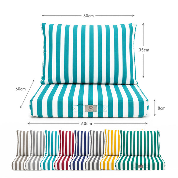 Set Cuscini Salotto da Giardino 60x60 Riga Turchese - Premium 270g (Seduta + Schienale)