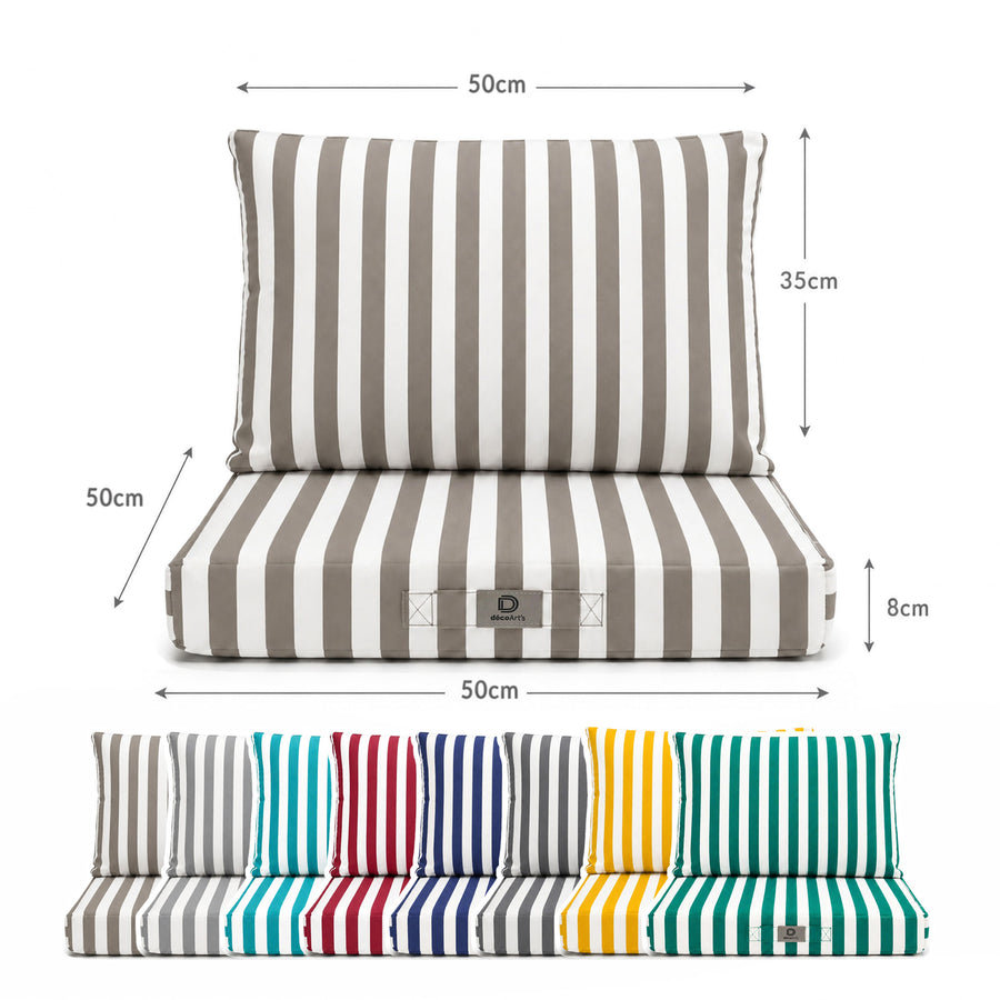 Set Cuscini Salotto da Giardino 50x50 Riga Beige, tessuto in poliestere
