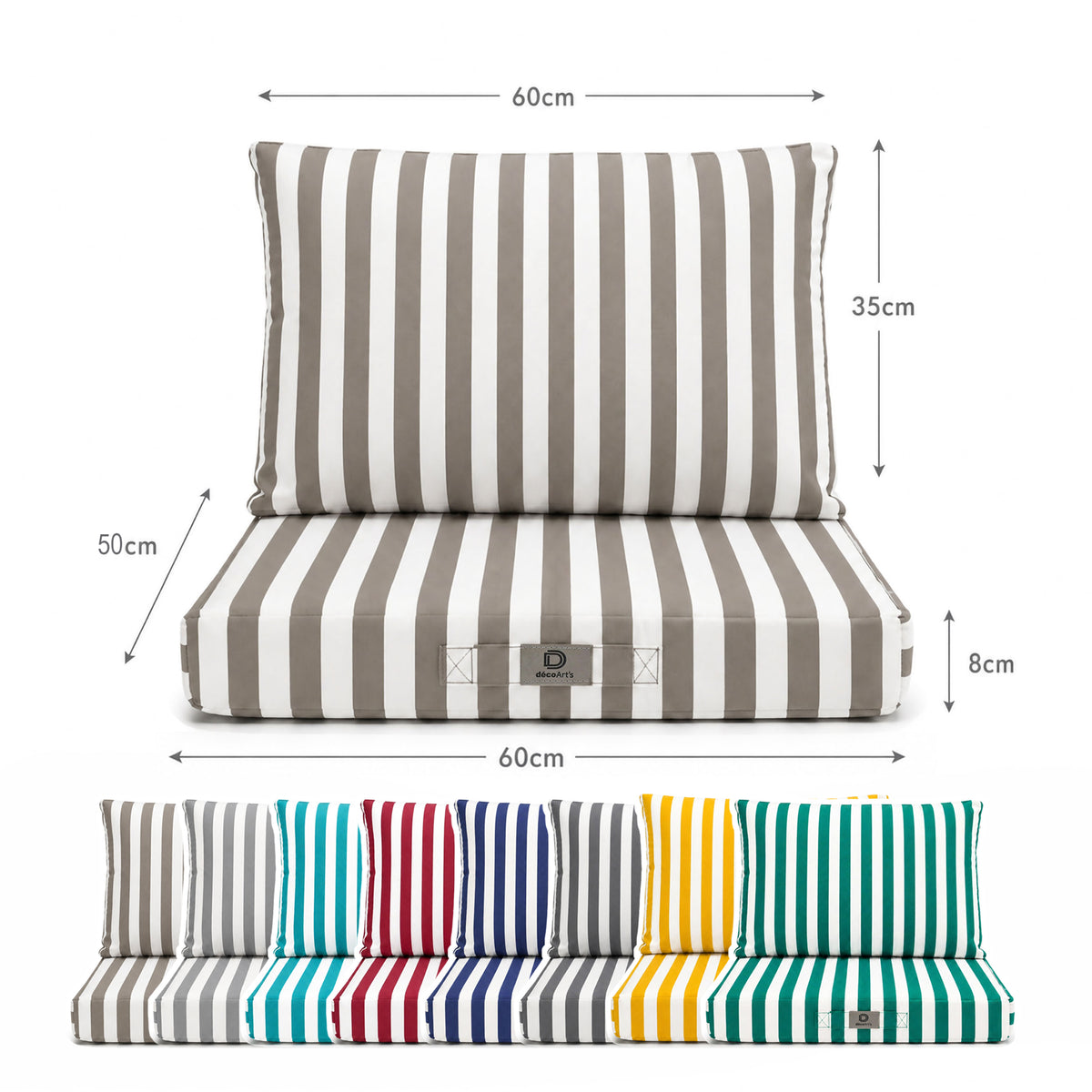 Set Cuscini Giardino 50x60 Righe Beige - Premium 270g (Seduta + Schienale) – schema con le misure