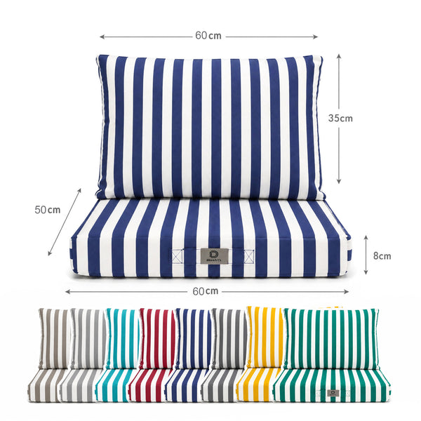 Set Cuscini Giardino 50x60 Righe Blu Navy - Premium 270g (Seduta + Schienale)