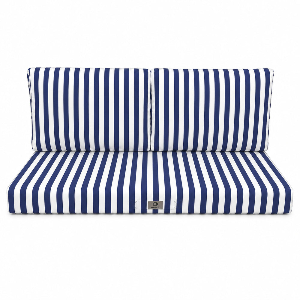 Set Cuscini Salotto da Giardino 120x60 Riga Blu Navy, tessuto anti-UV e idrorepellente