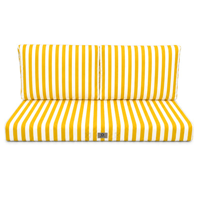 Set Cuscini Salotto da Giardino 100x50 Riga Gialla - Premium 270g (1 Seduta + 2 Schienali)