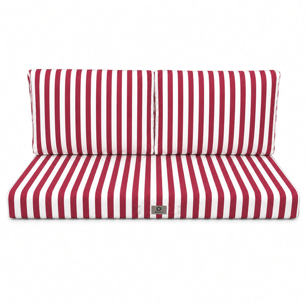 Set Cuscini Salotto da Giardino 100x50 Riga Rossa - Premium 270g (1 Seduta + 2 Schienali)