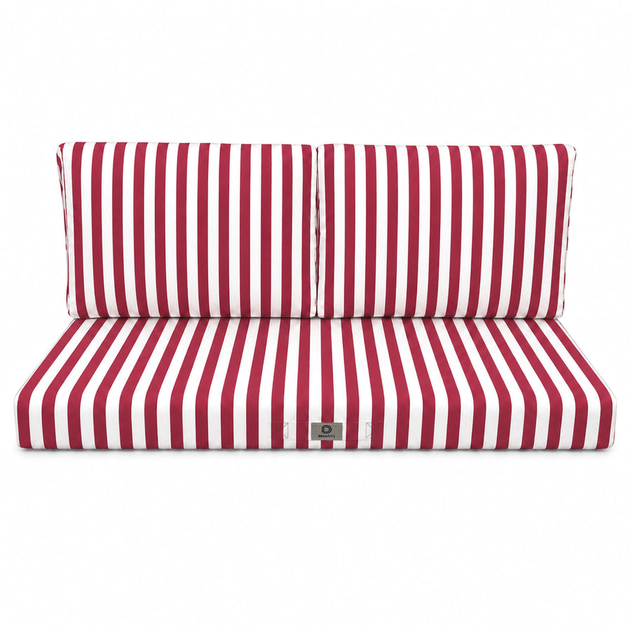 Set Cuscini Salotto da Giardino 100x50 Riga Rossa, tessuto anti-UV e idrorepellente