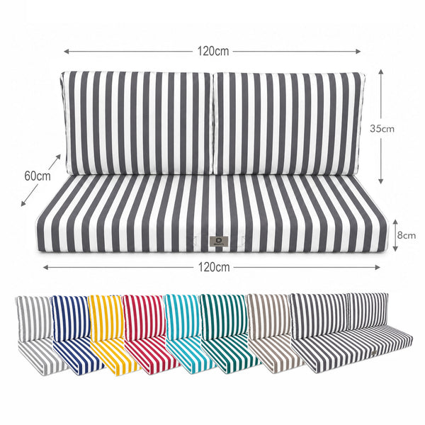 Set Cuscini Salotto da Giardino 120x60 Riga Grigio Scuro - Premium 270g (1 Seduta + 2 Schienali)