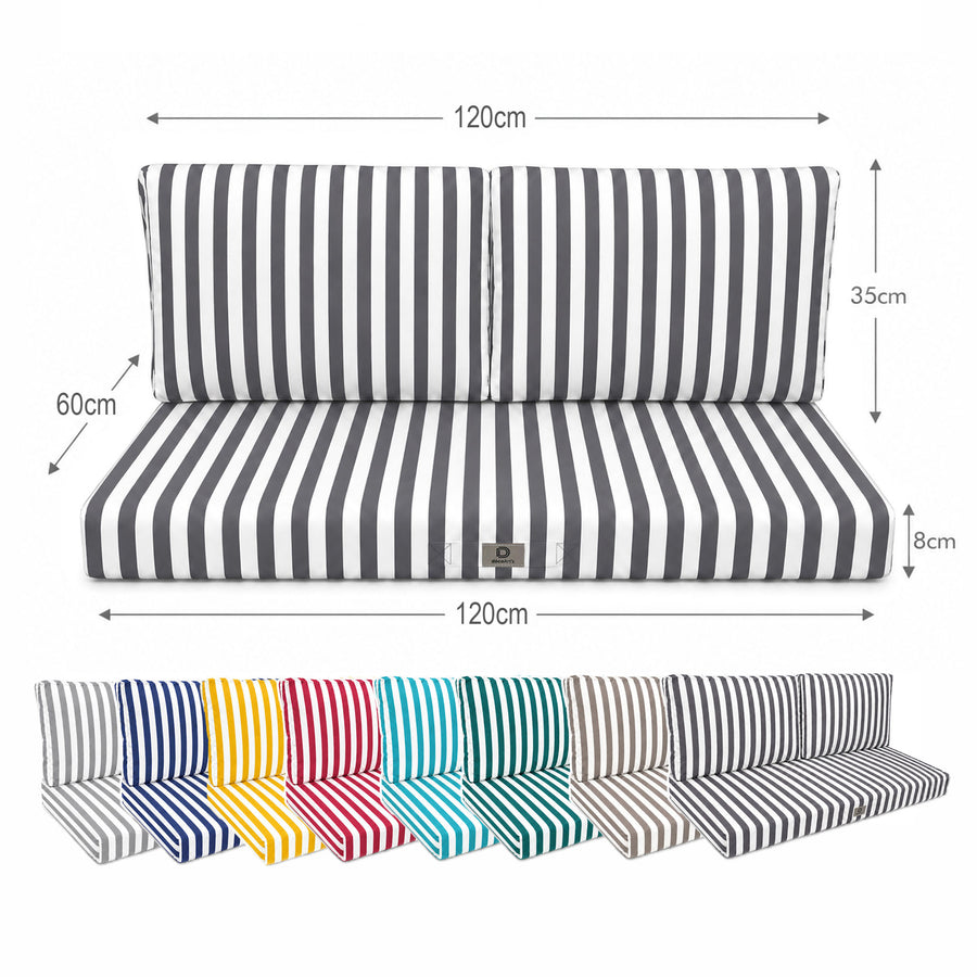 Set Cuscini Salotto da Giardino 120x60 Riga Grigio Scuro - Premium 270g (1 Seduta + 2 Schienali)