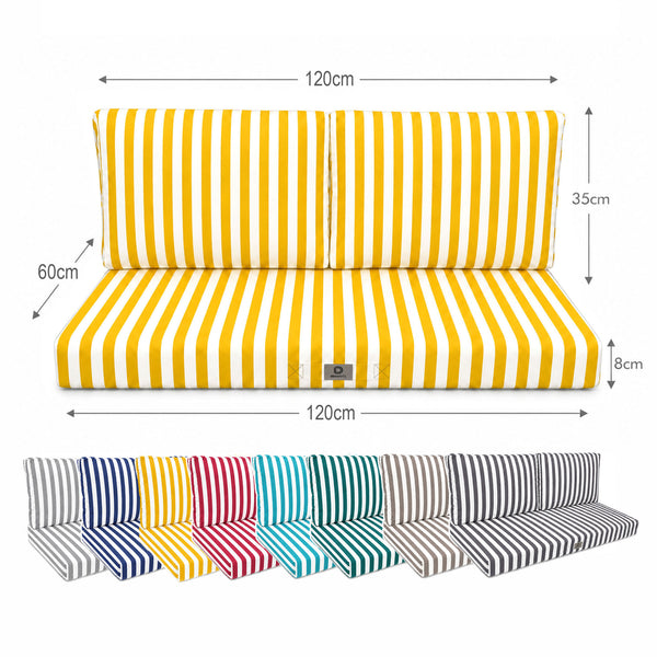 Set Cuscini Salotto da Giardino 120x60 Riga Gialla - Premium 270g (1 Seduta + 2 Schienali)