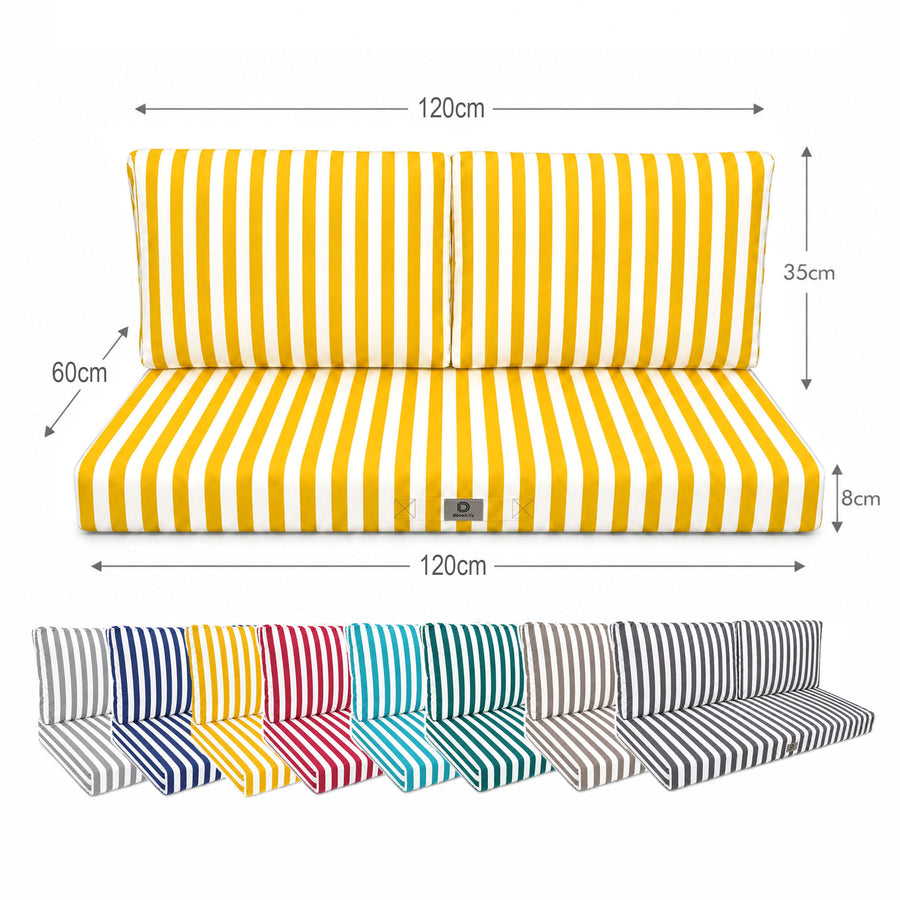 Set Cuscini Salotto da Giardino 120x60 Riga Gialla - Premium 270g (1 Seduta + 2 Schienali)
